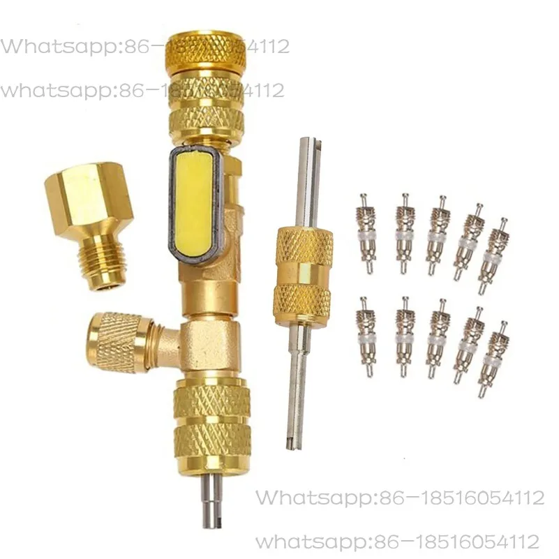 

Очиститель сердечника клапана с двойным набором инструментов, система HVAC, порты SAE 1/4 и 5/16, подходит для R22 R12 R407 R410 R404 R32 R600