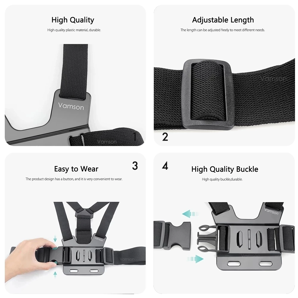 Vamson Chest Strap Mobile Phone Holder for iPhone 13 Belt Harness Strap Mount for Gopro Hero 12 11 10 9 8 7 Insta360 Dji Camera