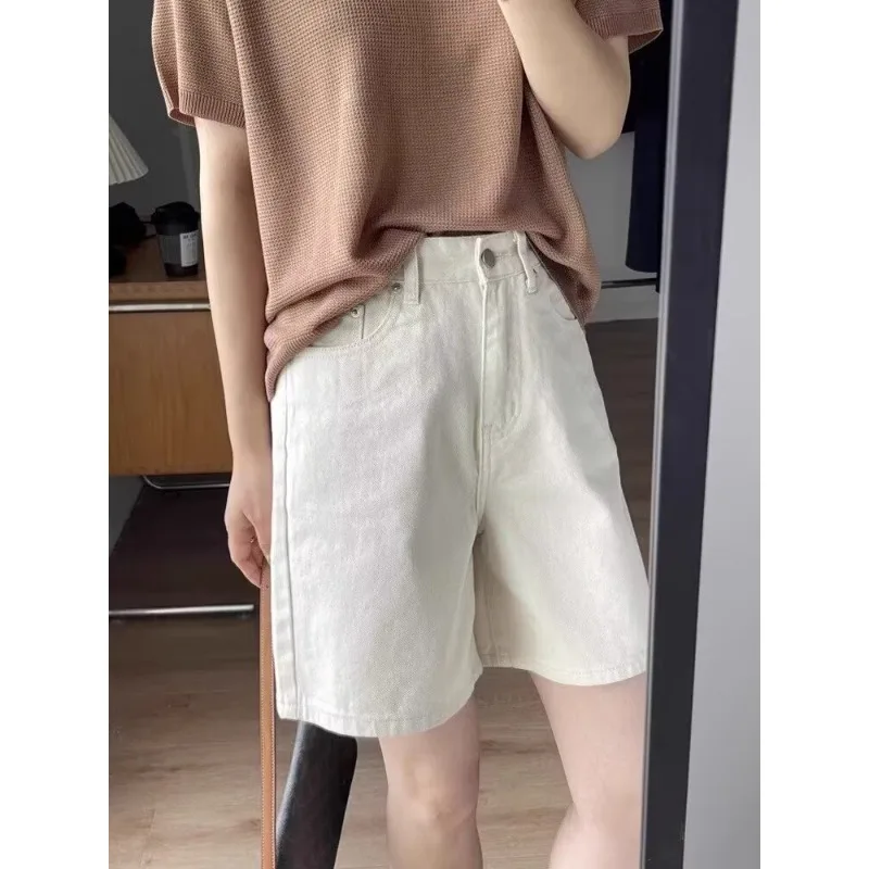 Denim Shorts Female Jeans White Straight Leg Casual Wide Leg High Waist Summer New Slim Fit Versatile view 2