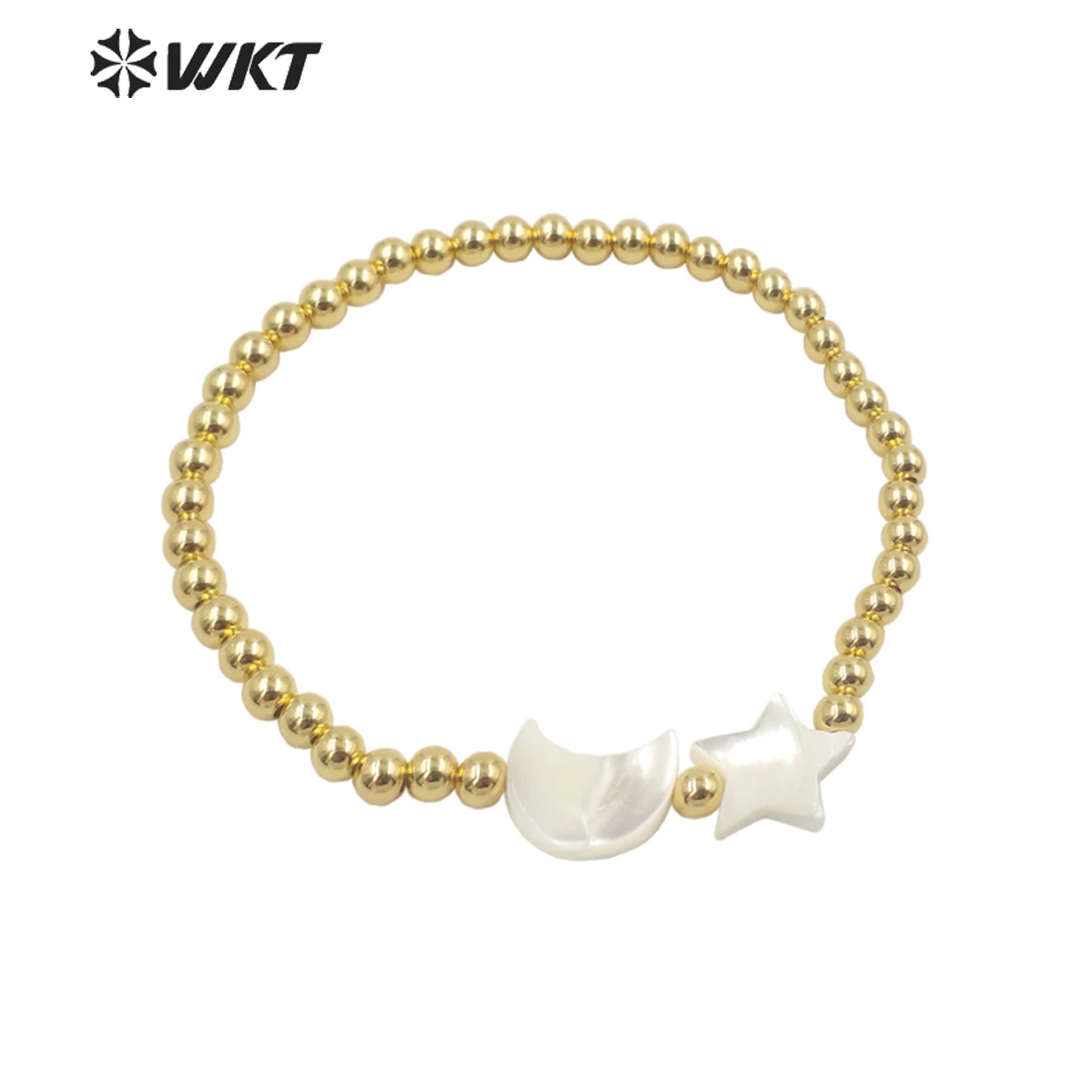 

WT-MPB059 Wholesale 4mm brass gold beads flexible Bracelet Lovely shell moon and star charm bracelets