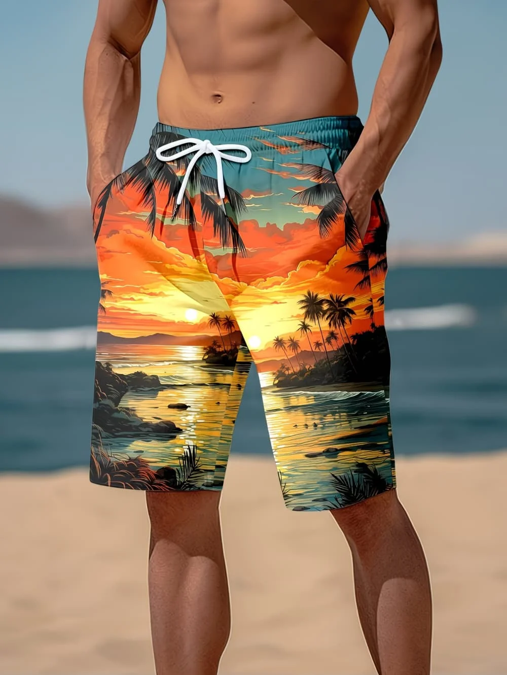 Summer New Harajuku 3D Cocoanut Trees Printing Beach Shorts Palm Tree Graphic Board Shorts For Men Hawaiian Cool Swimming Trunks