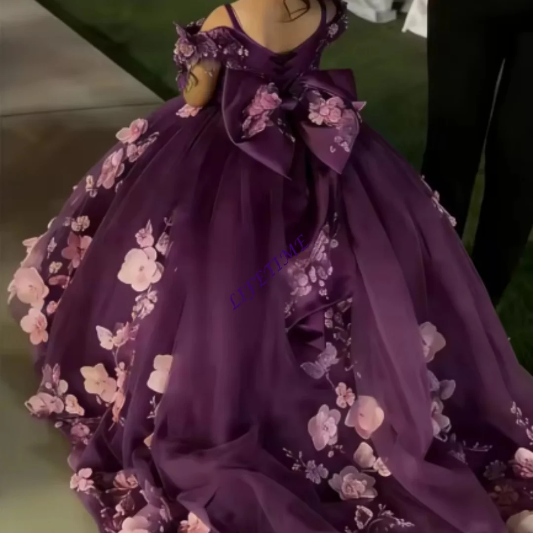 

CustomizedHigh Quality Luxury Floral Girls' Dress with 3D Appliqué Suitable for Children's Weddings Birthday Parties Pageants Pr