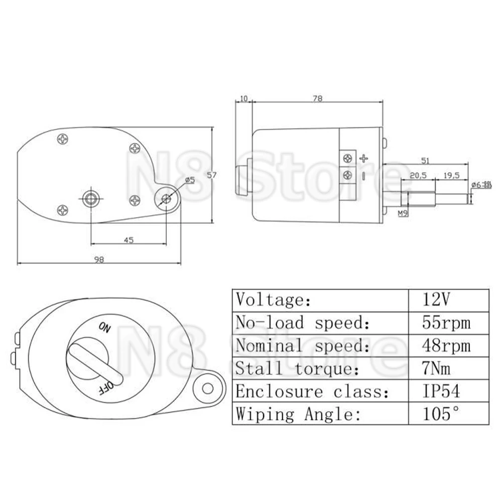 12V Universal Windshield Wiper Motor With Arm And Blade 01287358 7731000001 0390506510 Suitable For Fishing Boat Caravan