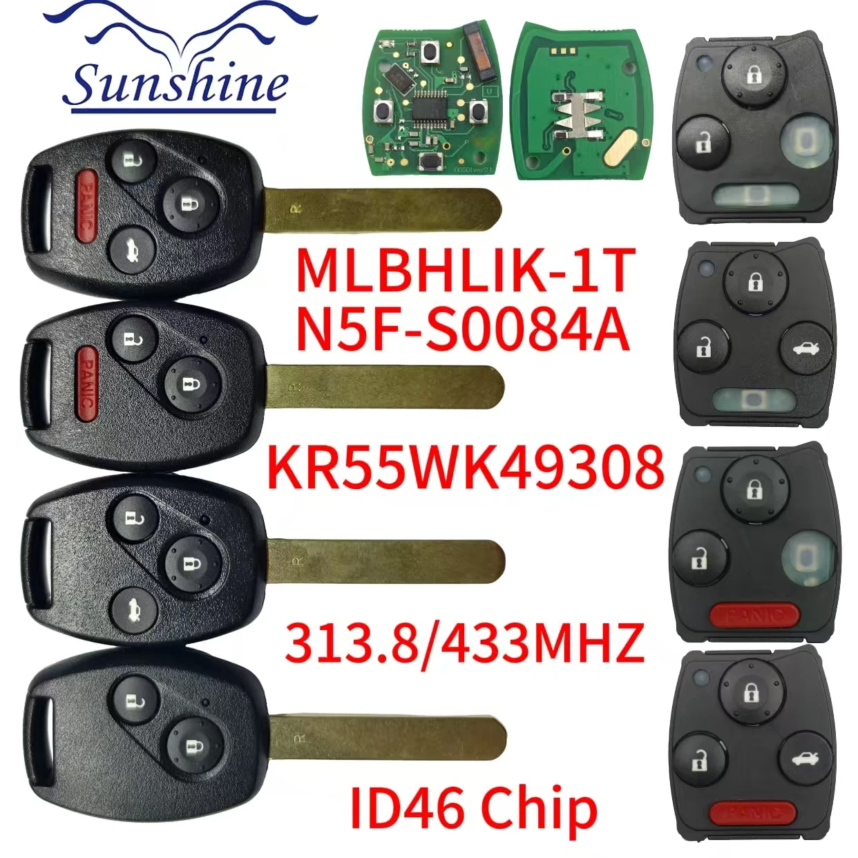 

2/PCS N5F-S0084-A MLBHLIK-1T KR55WK49308 For Honda Accord Civic CRV Car Key 313.8/433MHZFor Honda Accord Sedan Pilot Civic CRV