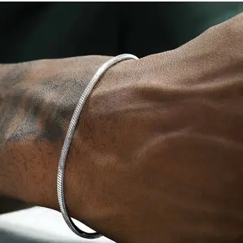 Stříbrný náramek 925 s 3 mm hadí řetízek pro muže, hip hop, jednoduchý náramek pro ženy, módní punkové párty šperky, velkoobchod 8 nejlepší prodej Nepálský stříbrný mužský řetízek - №7