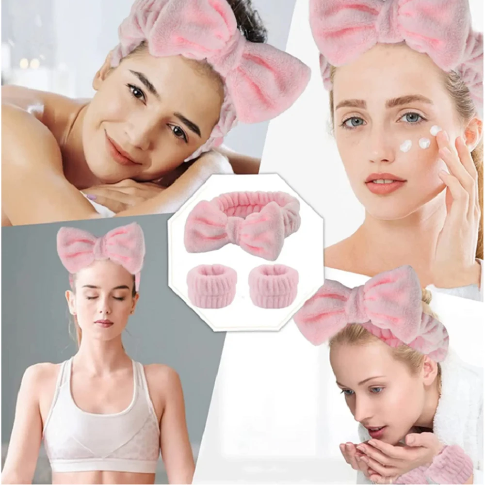 

16pcs/Set Women's Soft Elastic Makeup Headband Top Knot Hair Holder Wash Face Hairbands with Waterproof Wrist Cover Hair Ties