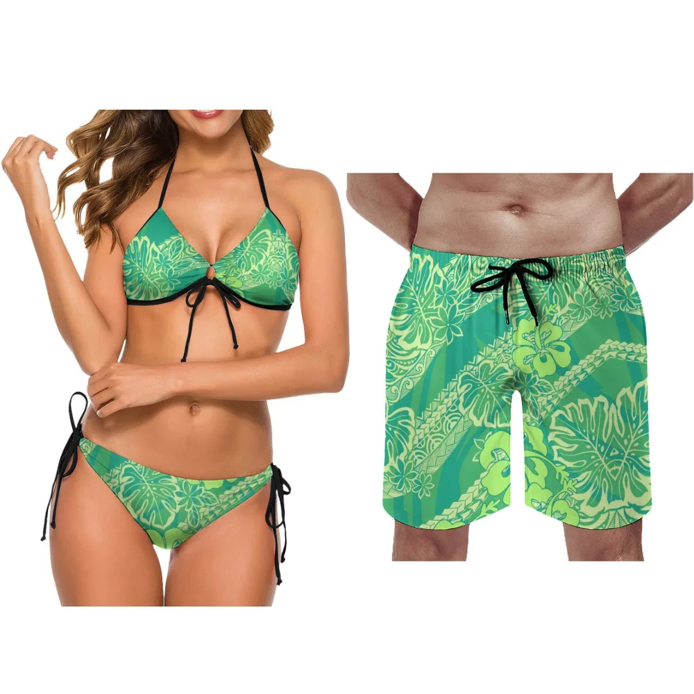 

Surf Couple Bikini Beach Custom Printed Couple Swimsuit Party Swimsuit Two-Piece Set Polynesian Sexy And Fashionable Swimsuit