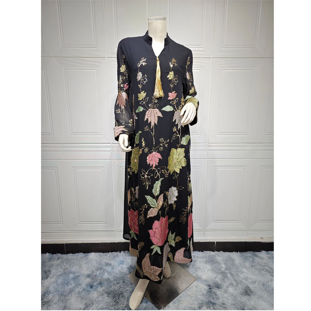 

Марокканский кафтан Ид Рамадан мусульманское женское вечернее платье с принтом макси с вышивкой блестками Джалабия Дубай Турция Абая исламский халат платье