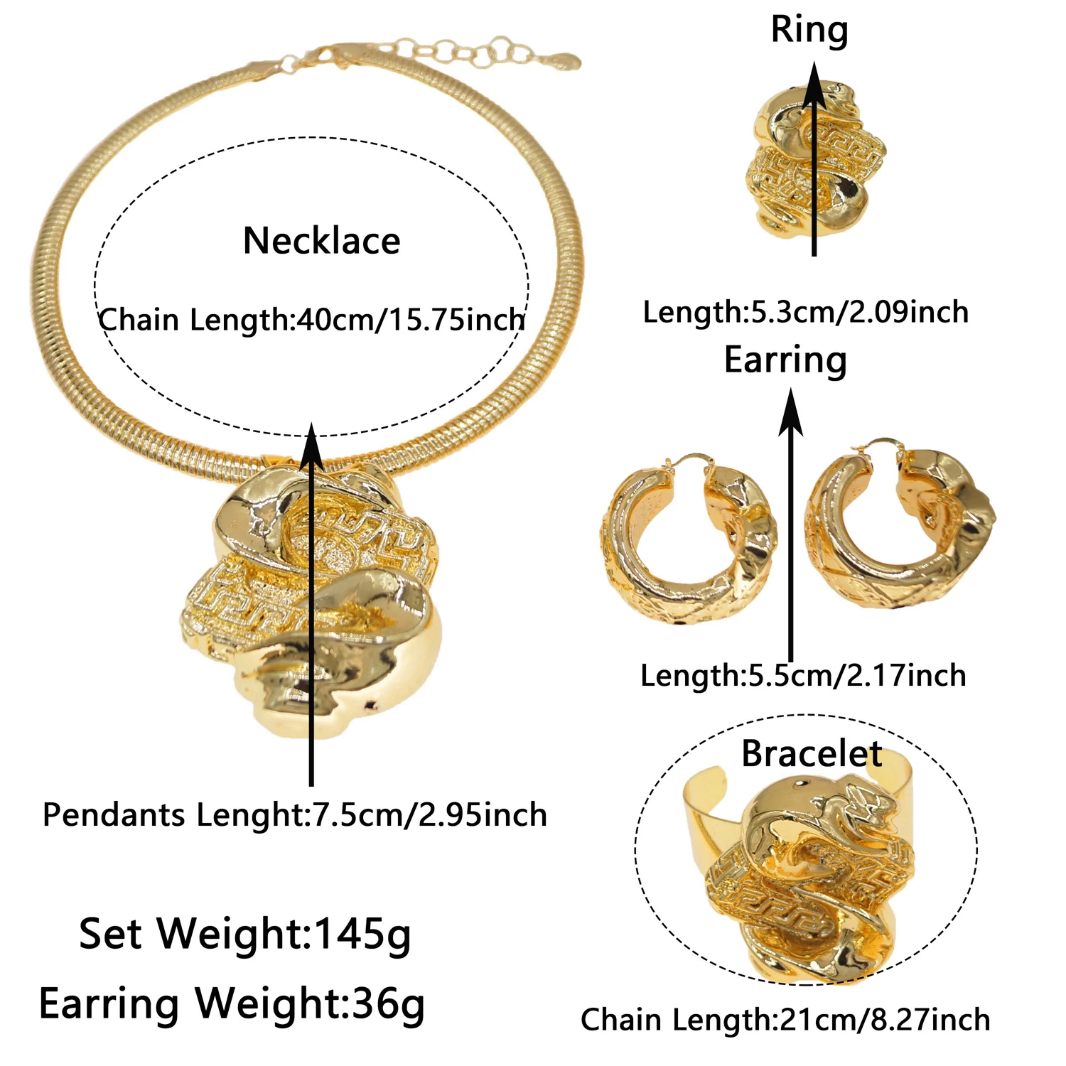 Luxurious Retro Court Style Hollow Gold Plated Jewelry Set Middle East Wedding Bride's Accessory Elegant Traditional Design