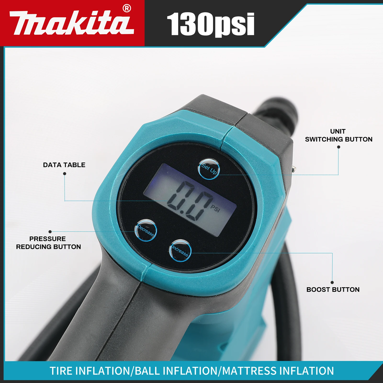 ماكيتا DYS59 منفاخ هواء كهربائي أوتوماتيكي لاسلكي، ضاغط هواء محمول لإطارات السيارة (بدون بطارية)