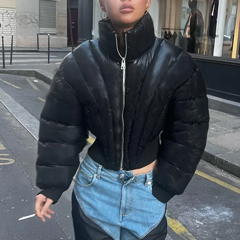 

Уличная куртка в стиле панк из хлопка с ретро-дизайном, воротником-стойкой и утяжкой на талии, байкерская куртка для женщин, зимняя модная свободная модель