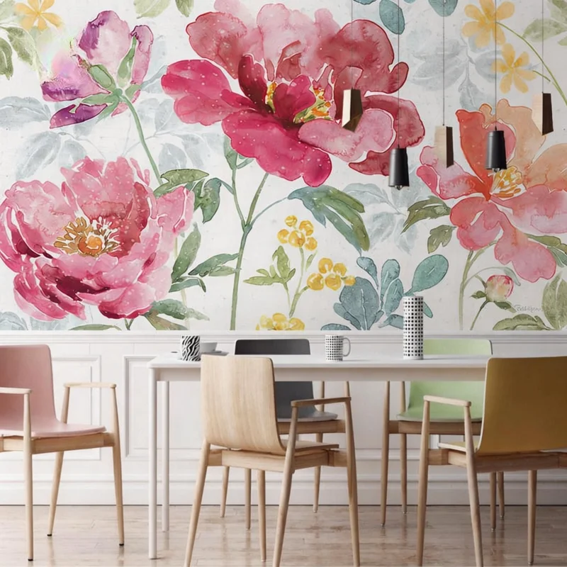Customized Size Wallpaper Hand drawn art of garden peonies bedroom living room Decorative Pink oil Painting Big Flower Wallpaper