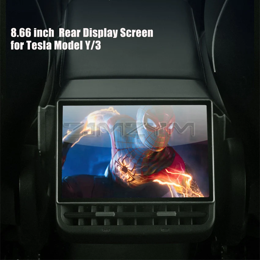 Car 8.66 Inch Rear Display Screen For Tesla Model 3/Y 2017-2024 Rear Entertainment Display Multimedia Player Climate Control