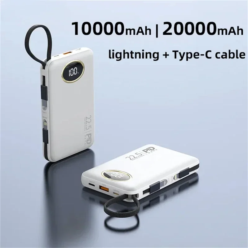 

20000mAh Power Bank 22.5W Fast Charger Portable External Battery PD20W 10000mAh Powerbank Built in Cable For Xiaomi iPhone