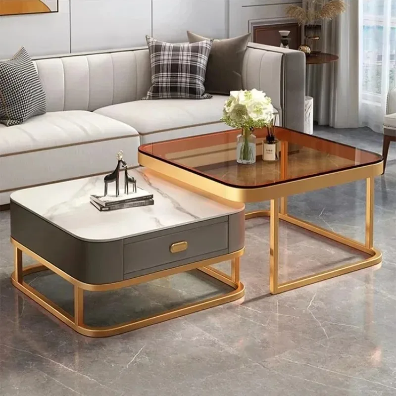 

Modern luxury living room furniture set with large white and gold drawers, complete with a portable sofa and coffee table
