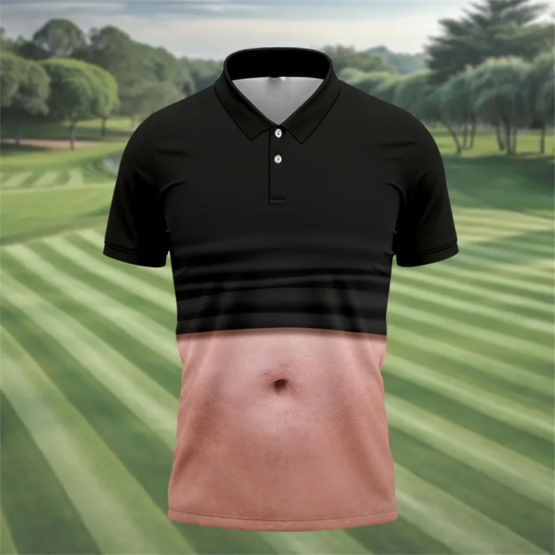 Lustiges 3D-Druck Big Belly Cosplay Golf-Poloshirt für Herren, Kurzarm-Poloshirt mit Knöpfen, Schwarz, Persönlichkeit, Neu, Einzigartiges Oberteil – Detail 7