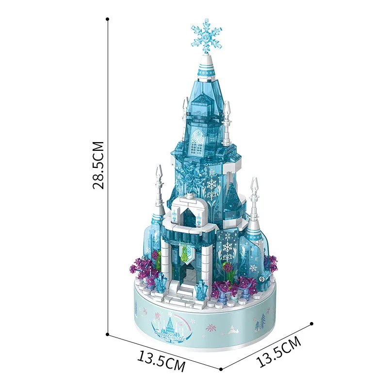 Fantasyland Creative Music Box Ice Snow Queen Castle Building Block Fairy Tale Construction Brick Educational Toy With Light