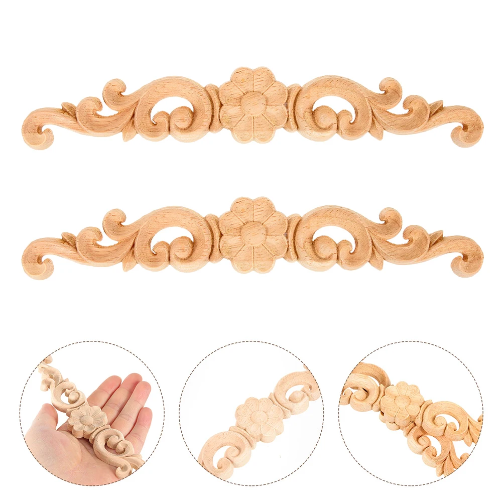 

2pcs Wood Carved Appliques Intricate Wood Carving Decorative Trims For Furniture Diy Projects Cabinet Decals Corner Blocks