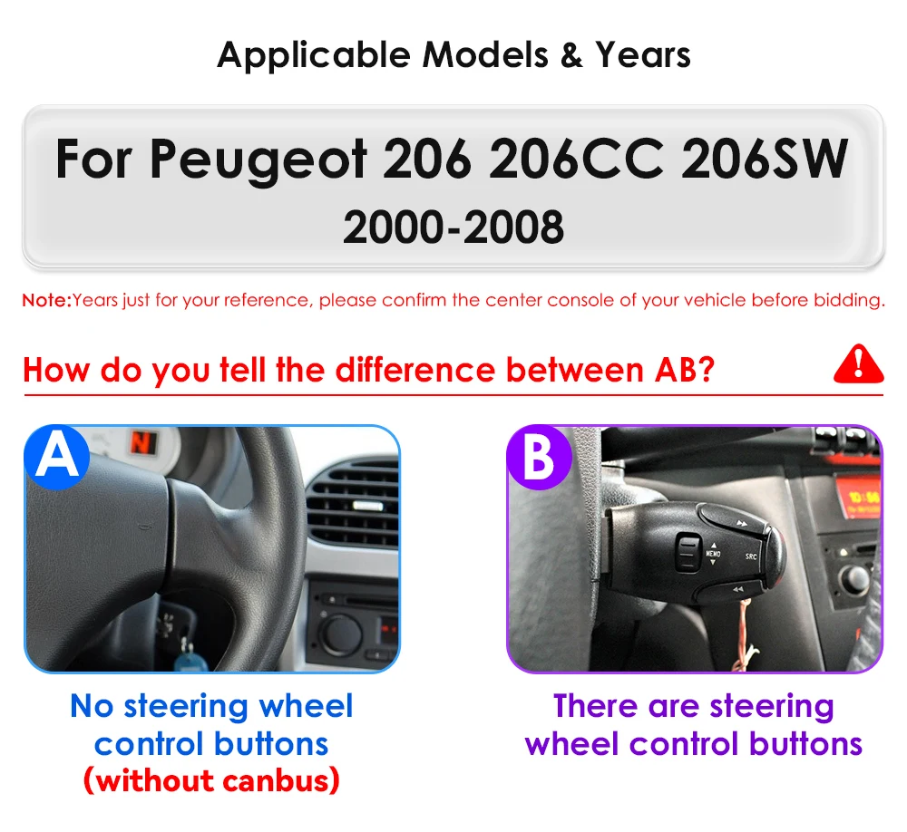 OSSURET, el más vendido, envío rápido, radio para coche Android 14 de 7 pulgadas para PEUGEOT 206 206CC 206SW 2000-2008, autorradio inalámbrico con Carplay, Android Auto, navegación GPS, Bluetooth, manos libres, WiFi, 4G, DSP, Audio, RDS, pantalla dividida, Plug and Play, reproductor multimedia para coche