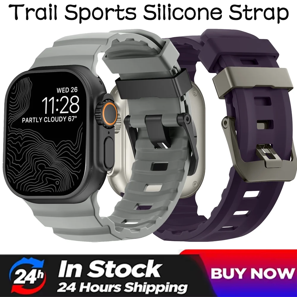 Trail Silicone Strap for Apple Watch Ultra 3 49mm 11 10 46mm 9 8 7 45mm Comfortable Bracelet iWatch 6 5 SE 44mm Replaceable Belt