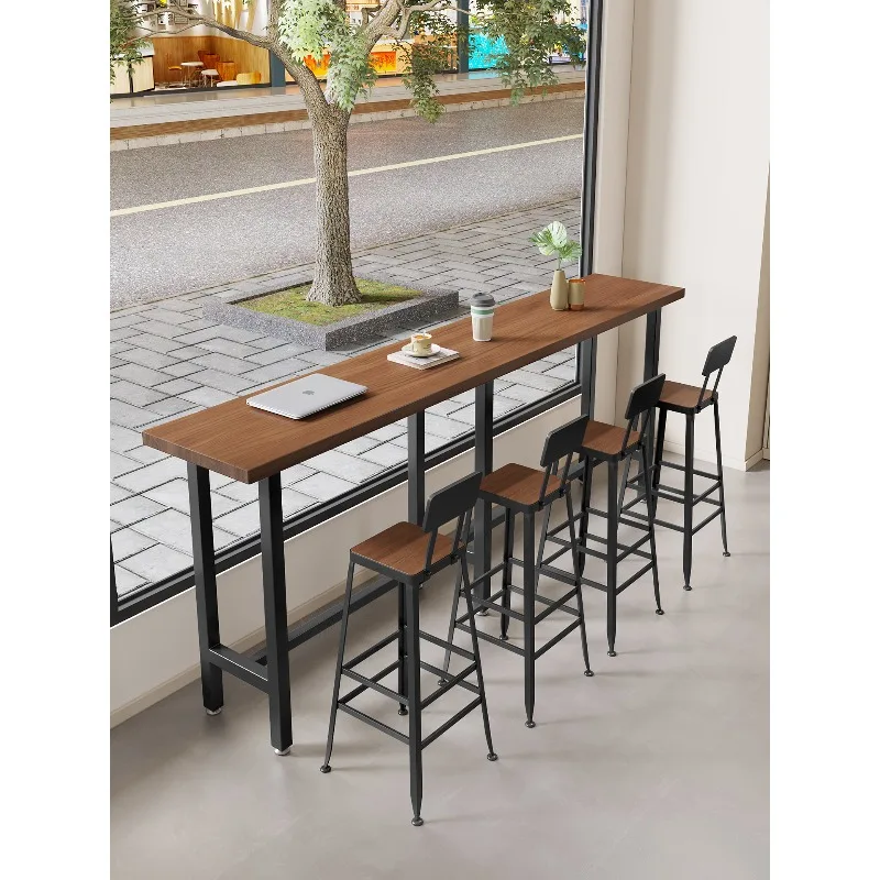 

Commercial milk tea dessert shop window bar table bar cafe long narrow table solid wood high table and chairs 1202
