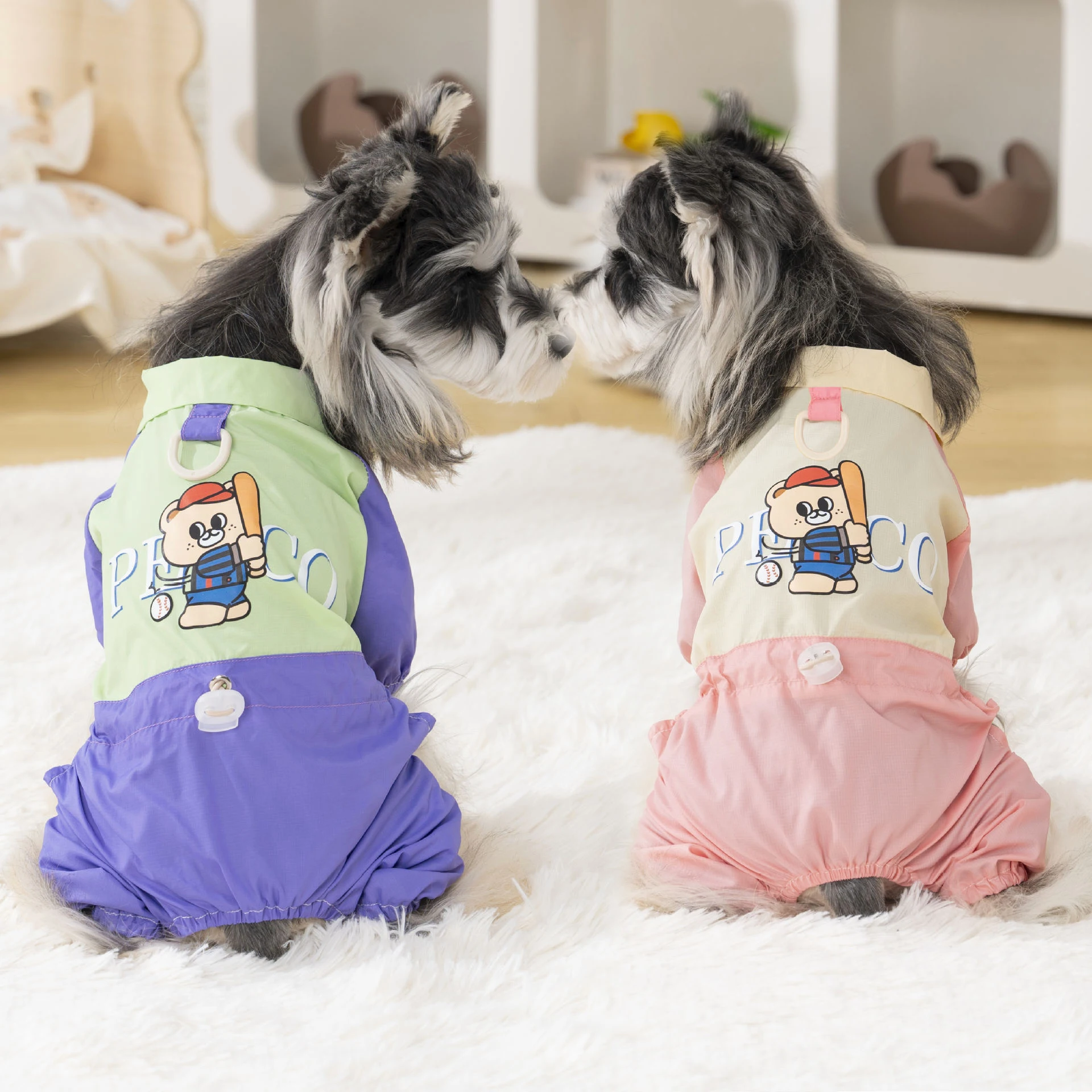 Waterproof Insect Proof Dog Four Leg Jumpsuit Cartoon Baseball Bear Print Lightweight Pet Rain Coat For Small Dogs Cats Maltese