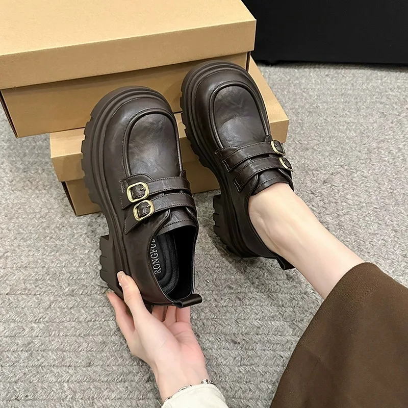 

Осень 2024, новые женские лоферы на платформе на массивном каблуке — винтажные туфли JK на плоской подошве в британском стиле, удобные туфли без шнуровки для всех случаев