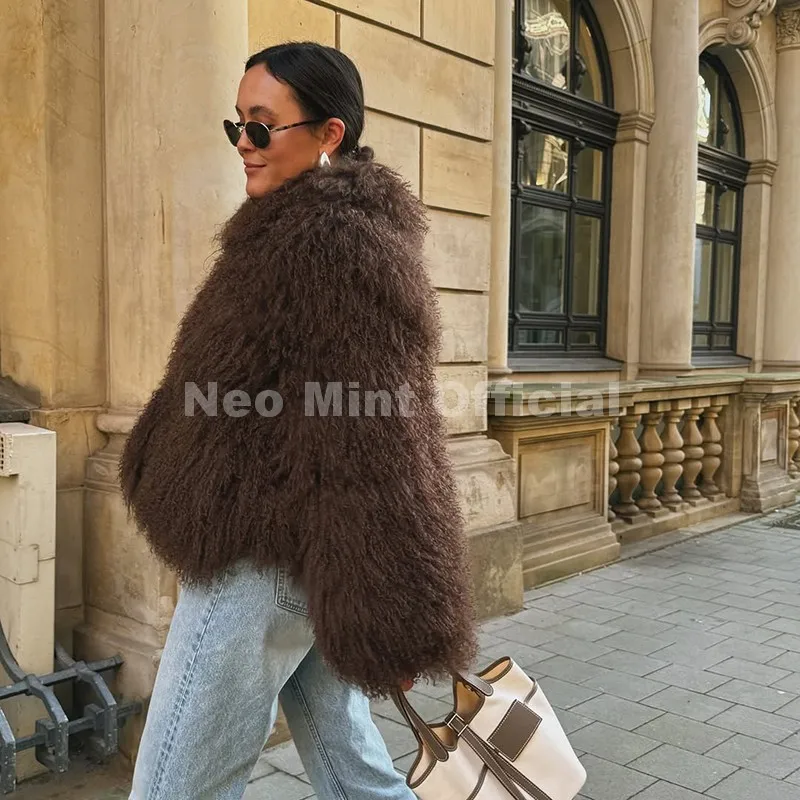 Neo hortelã icônico blogger moda falso mongólia casaco de pele de ovelha feminino 2025 inverno fofo quente jaqueta de pele chique rua menina outerwear