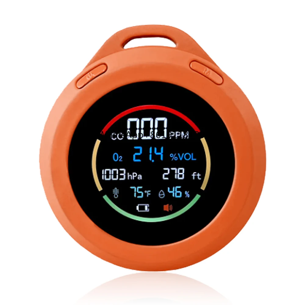 Outdoor Portable 6-in-1 O2 CO Accurate Air Quality Monitor DC 5V/2A Smart Monitoring Oxygen Meter