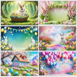 MOON.QG 2025 Easter Day Background Photography Bunny Rabbit Egg Garden Flower Forest Backdrop Children Party Studio Photocall