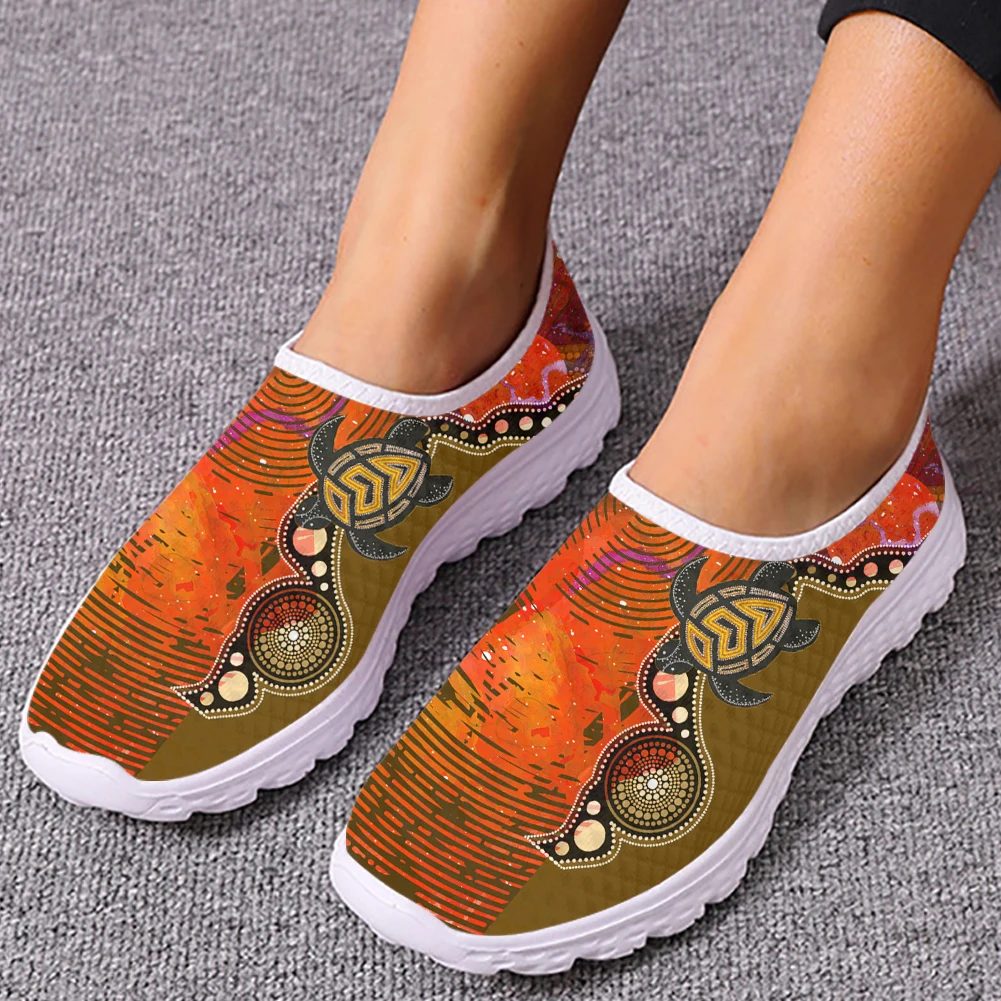 

INSTANTARTS Women's Flat Shoes Australia Aboriginal Turtle Indigenous Art Print Ladies Slip-on Mesh Sneakers Size 35-45 Tennis