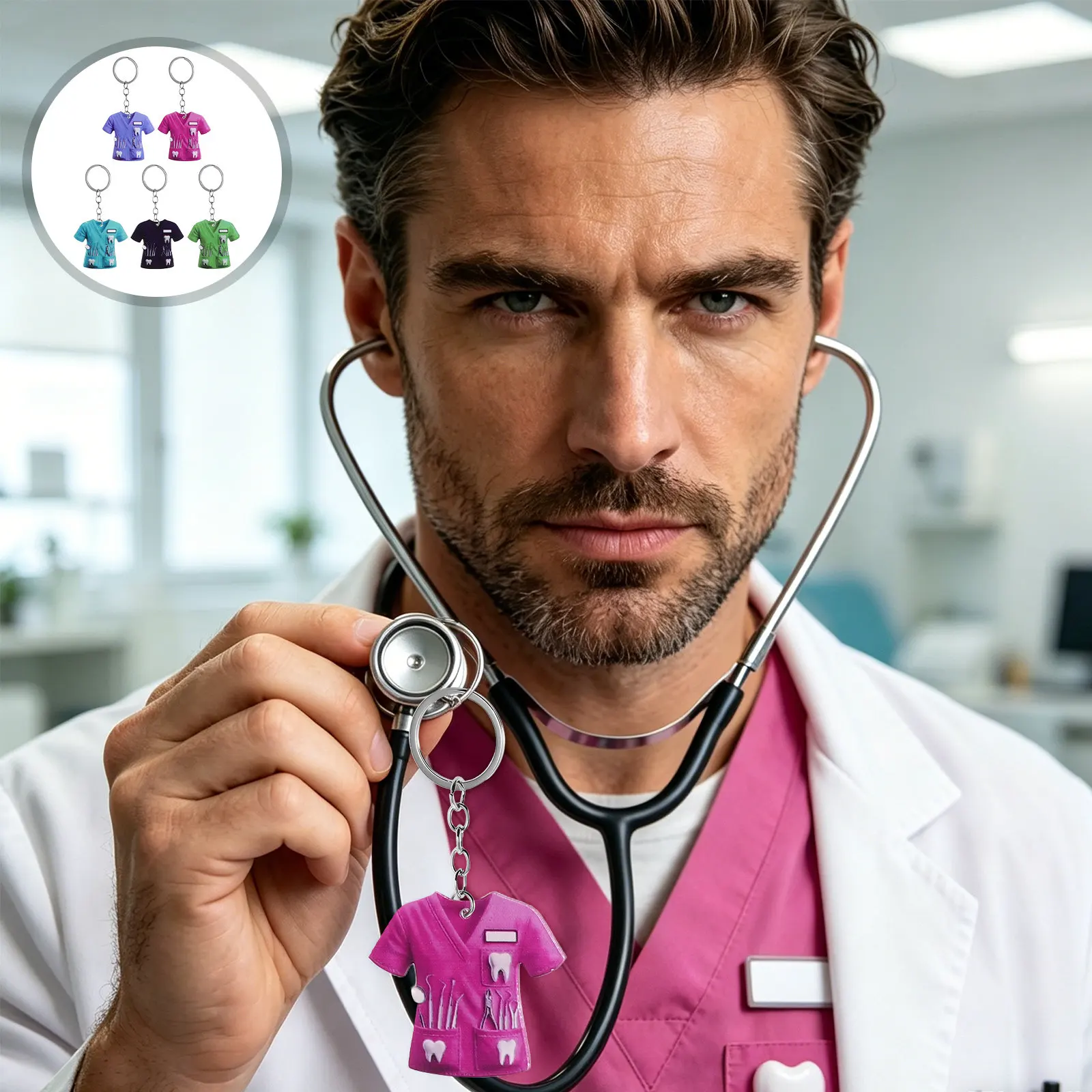 5Pcs Dental Graduation Keychains Metal Tooth Stethoscope Appreciation Present Novelty Party Favors National