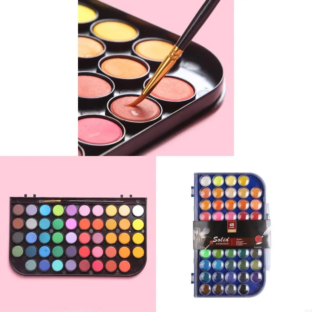 M5TB Watercolor Paint Set Washable Art Gouache Pigment 48 Bright Color for Art Students Painters Beginners