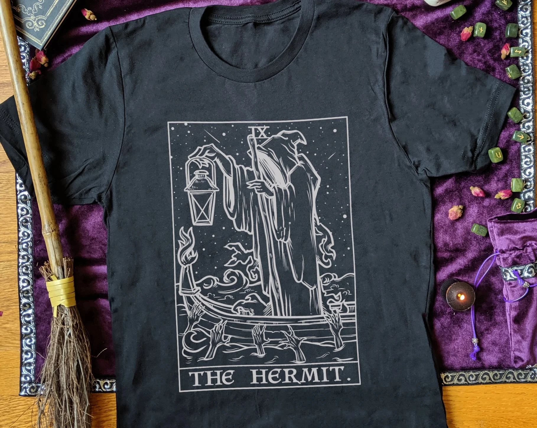 The Hermit Tarot Card Shirt Black and White Grim Reaper Shirt Halloween Shirt Horror Gothic Occult Tshirt Goth T Shirt Gifts