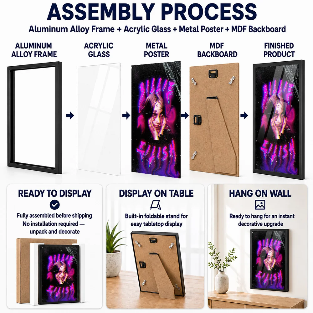 Billie Eilish Metal Poster With Aluminum Alloy Frame Personalized Photographic Wall Art For Listening Lounge And Living Room