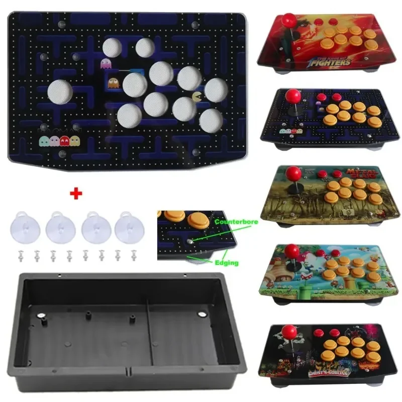 DIY Arcade Game Controller Kit Accessories Acrylic Handicraft Panel 10 Buttons Flat Box Suitable for Retrofitting Hitbox