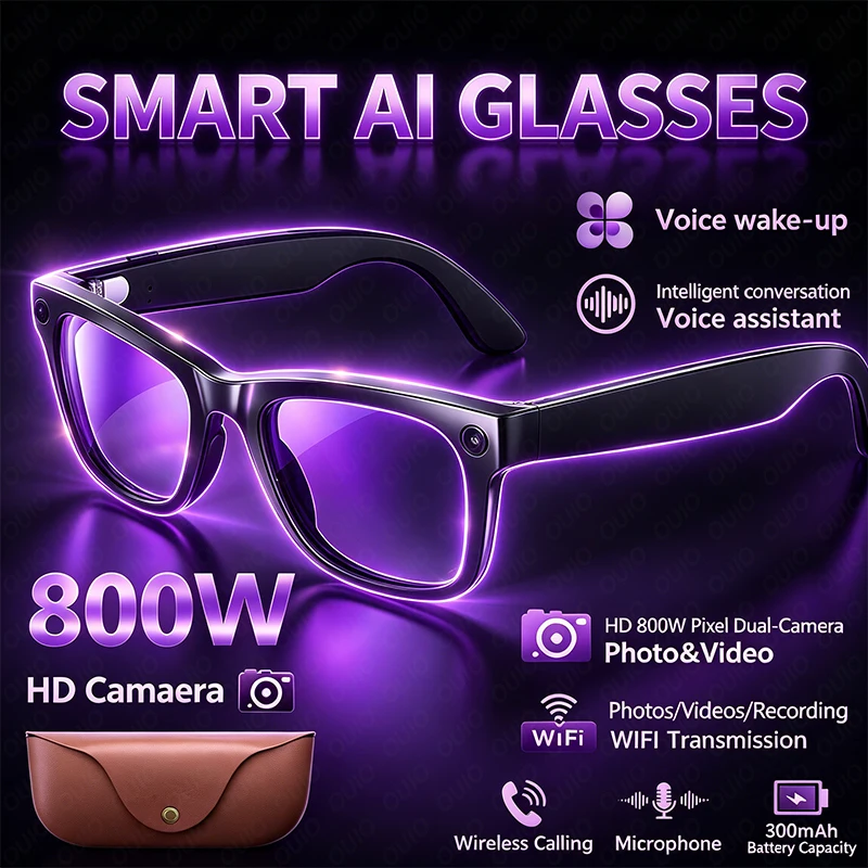 

New Smart Glasses 8MP Camera Video Recording Multi-language Translation Sunglasses Bluetooth Calling Music Playback Charging Box