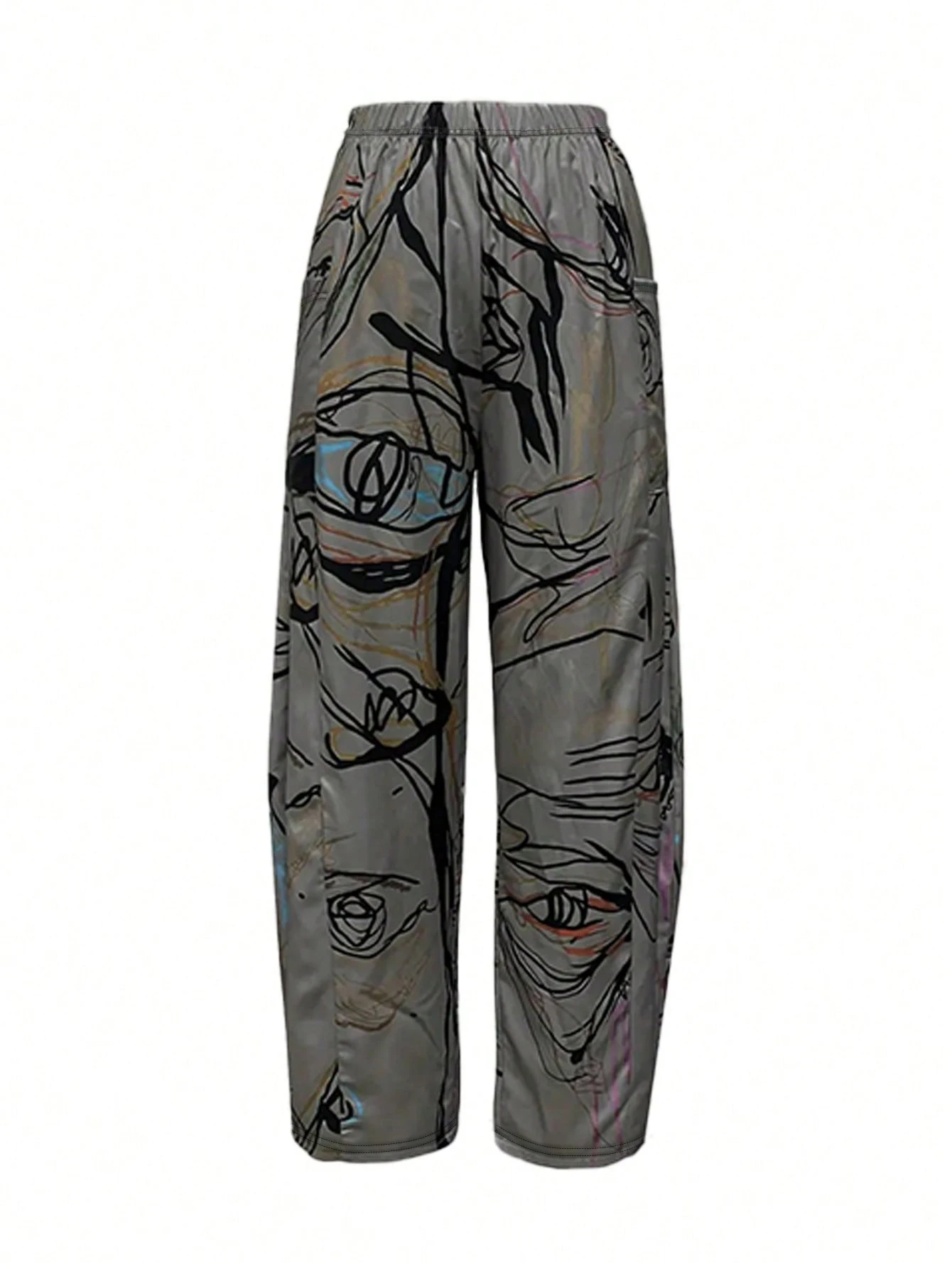 Plus Size Casual high waisted wide leg pants, loose straight leg, random printed pants, women\'s pants