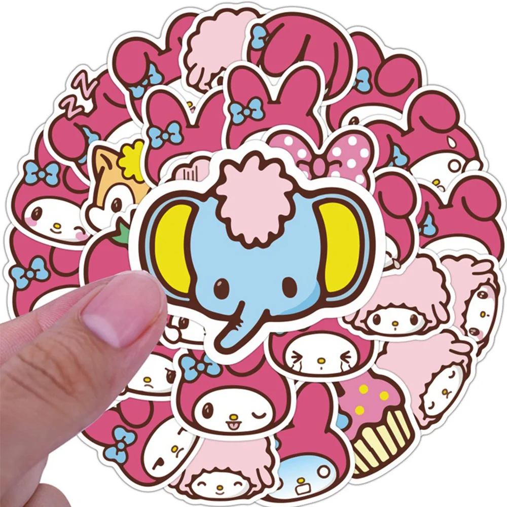 10/20/40pcs Cartoon Kawaii Melody Stickers ragazze Sanrio Anime Sticker per bagagli Scrapbooking Wall Bike estetica decalcomanie regalo