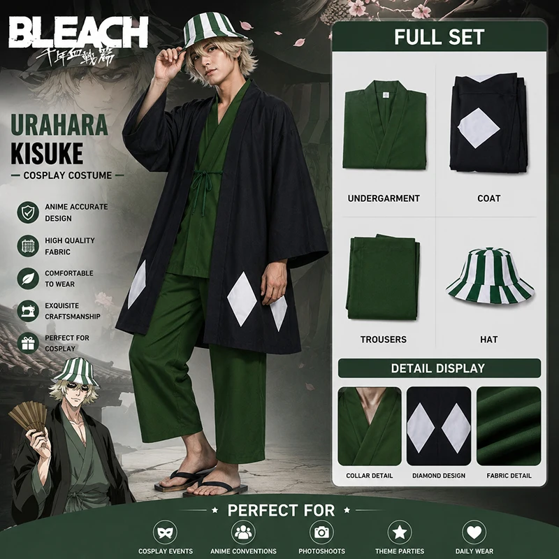 urahara-kisuke-cospaly-anime-bleach-cosplay-costume-grey-kimono-pants-hat-outfits-halloween-comic-con-role-play-party-costume