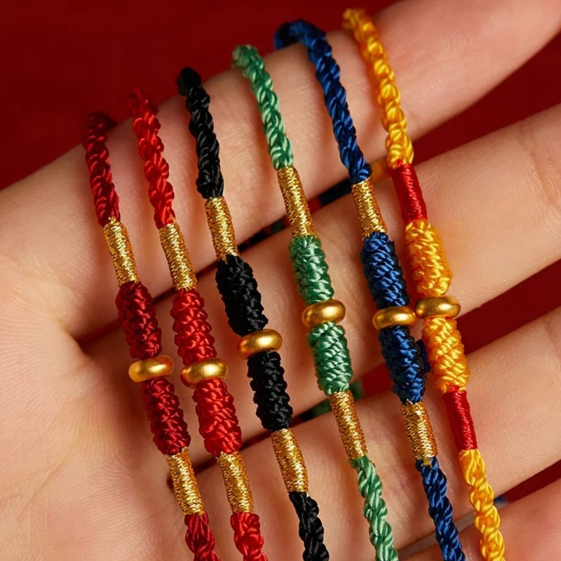 Modisches handgewebtes rotes Seil-Glücksarmband für Liebhaber und Freunde, goldene Perle, längenverstellbar, für Damen und Herren, Armband, Fußkettchen, Geschenk für Liebhaber – Detail 12