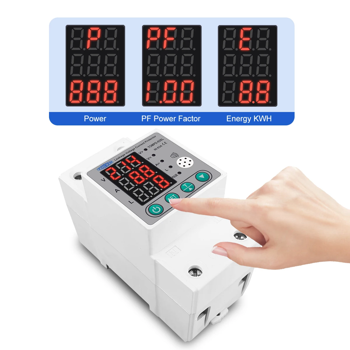 Din rail 63A Automatic Reconnect Over And Under Voltage Over Current Leakage Protection Surge Protect Protector Relay kwh power