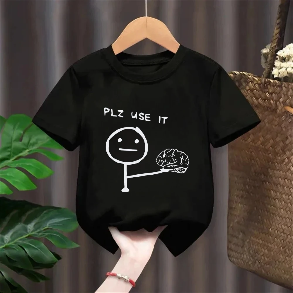 Funny T-shirt Humorous 'PLZ USE IT' 'Hey You Dropped This' Brain Print Short Sleeve T Shirt Clothing Top Tee Summer Kids Shirt