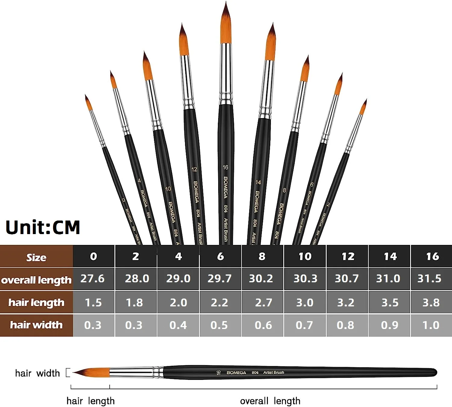 Watercolor Paint Brushes Professional Round Painting Brush 9Pcs/set Paint Brush for Watercolor Oil Acrylic Painting Long Handle