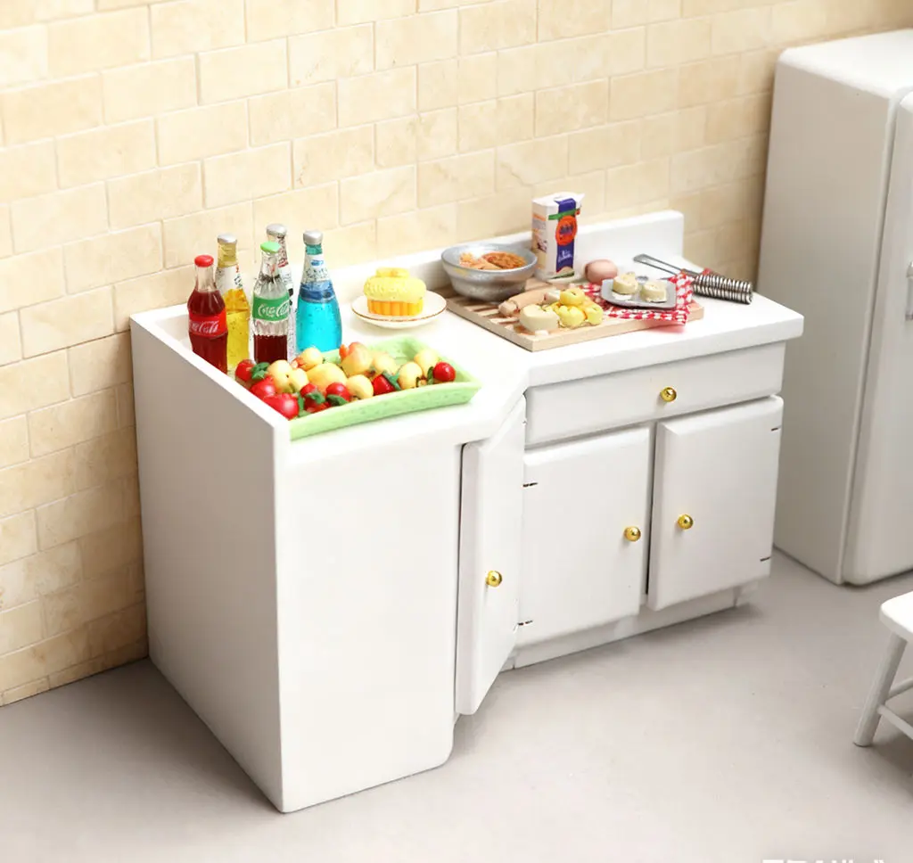 

Бестселлер 1:12 Миниатюрная мебель для кукольного домика - белый кухонный шкаф, цельный предмет для декора микро сцены