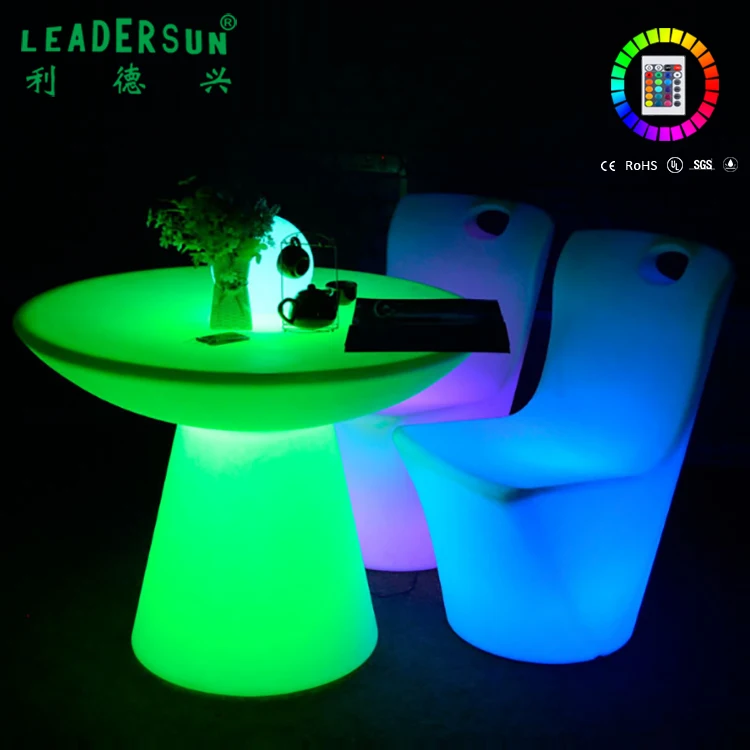 Conjunto de muebles modernos para bar móvil, mesa de centro redonda luminosa LED