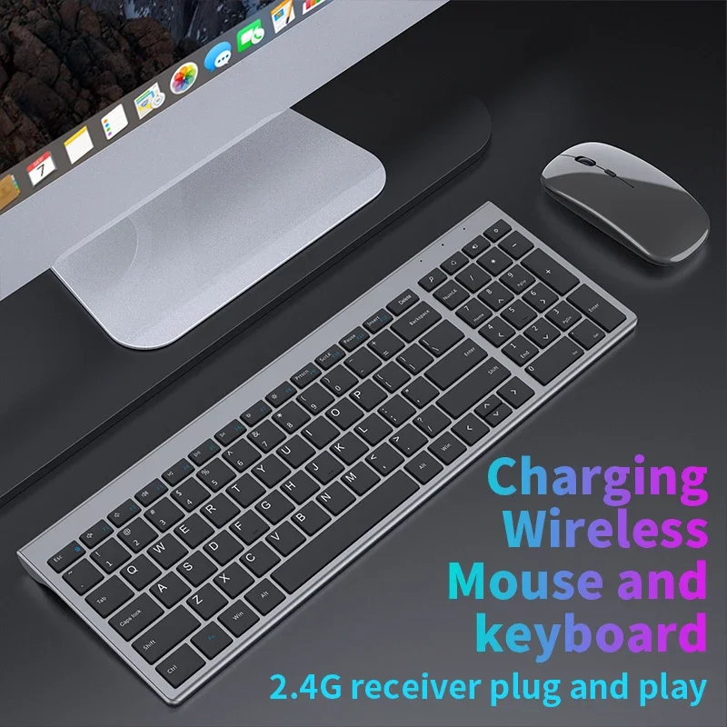 Compact Silent Wireless Keyboard Mouse Set for Desktop Laptop External Rechargeable