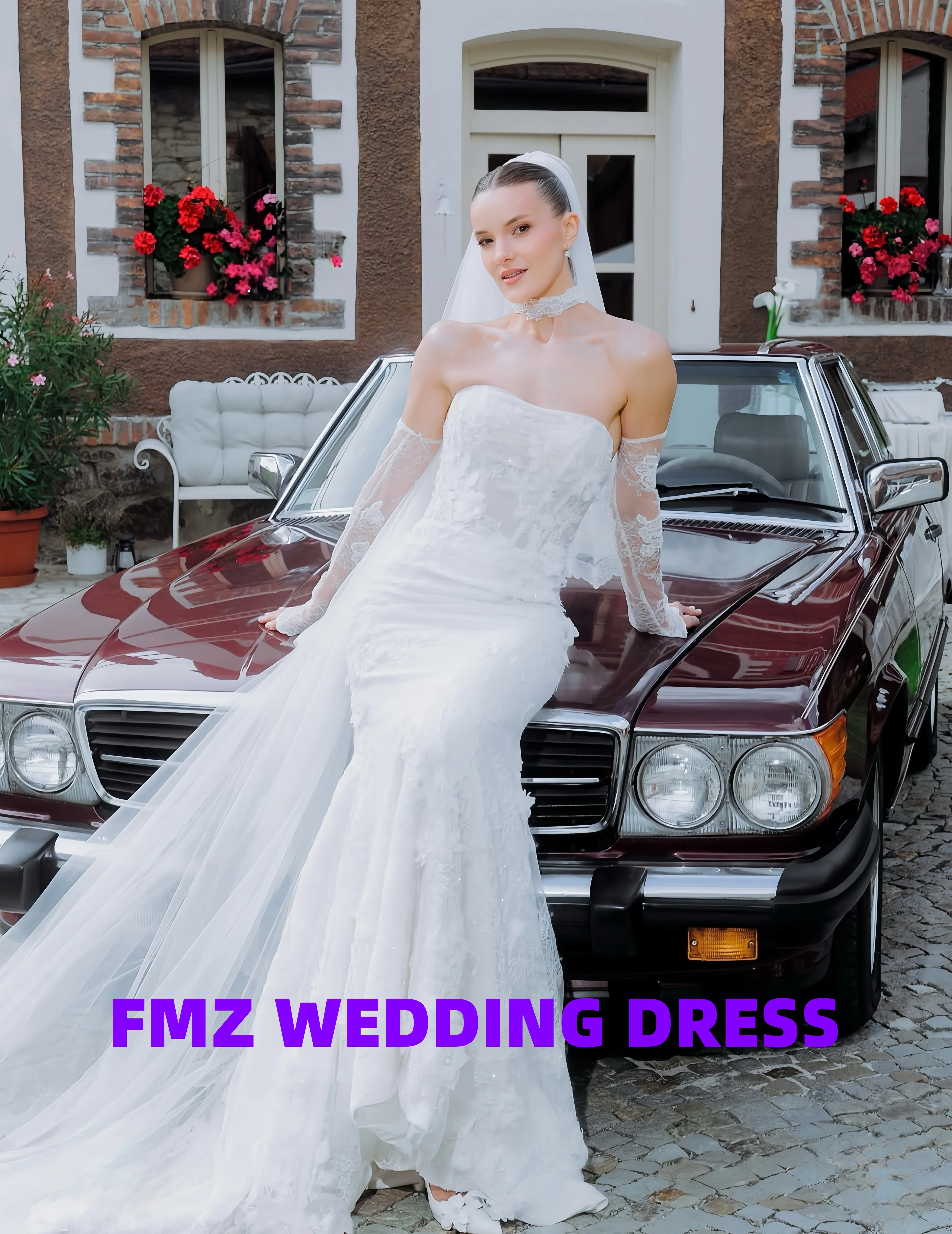 فستان زفاف أنيق مخصص بدون حمالات وأكمام طويلة من الدانتيل حورية البحر من فيستدوس دي نوفيا رداء دي ماري #3