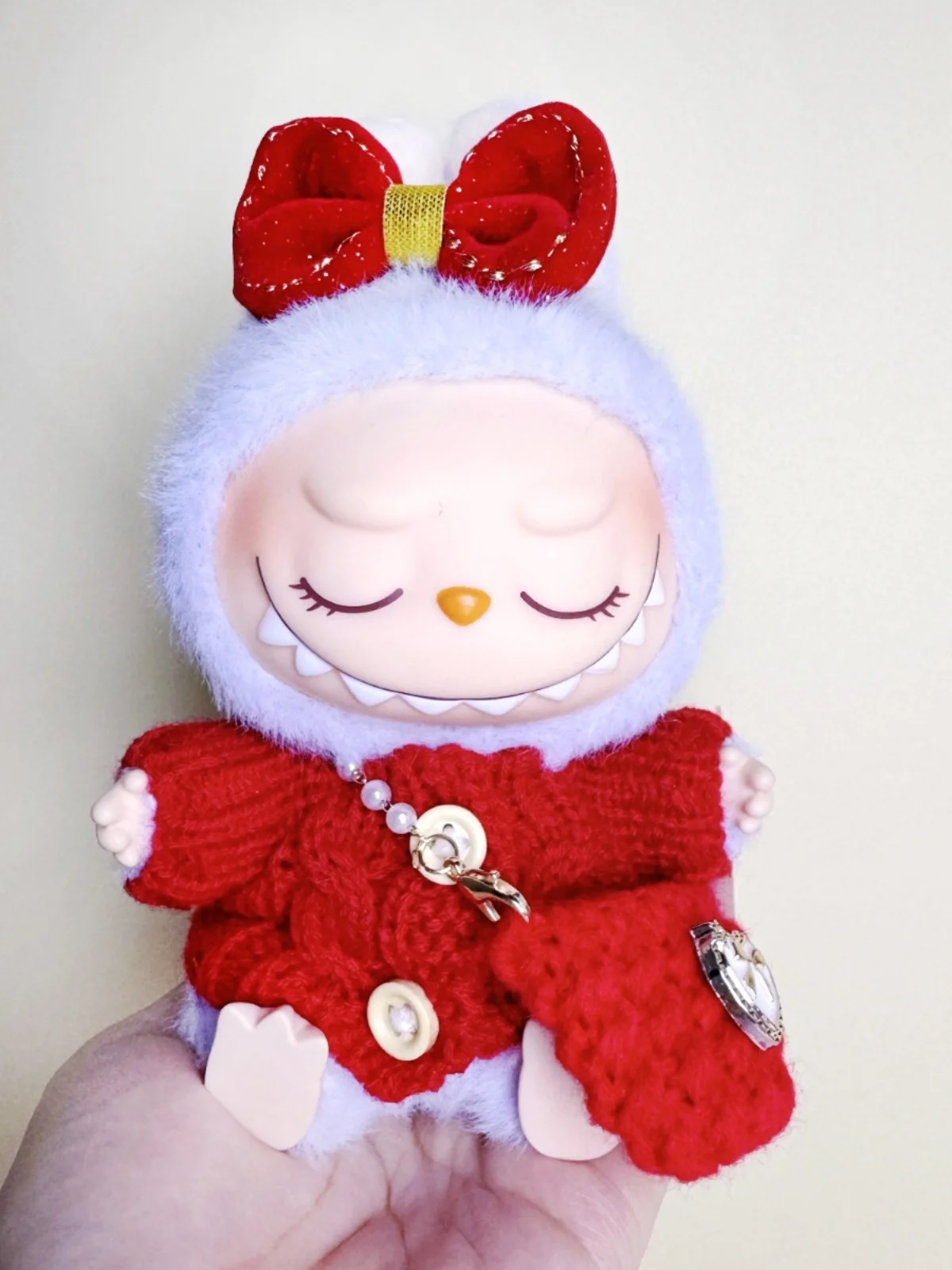 17cm labubu clothes outfit Plush doll clothes Macaron Cute Clothing DIY Kid Gift red set Clothes Hair accessories v1 v2 clothes