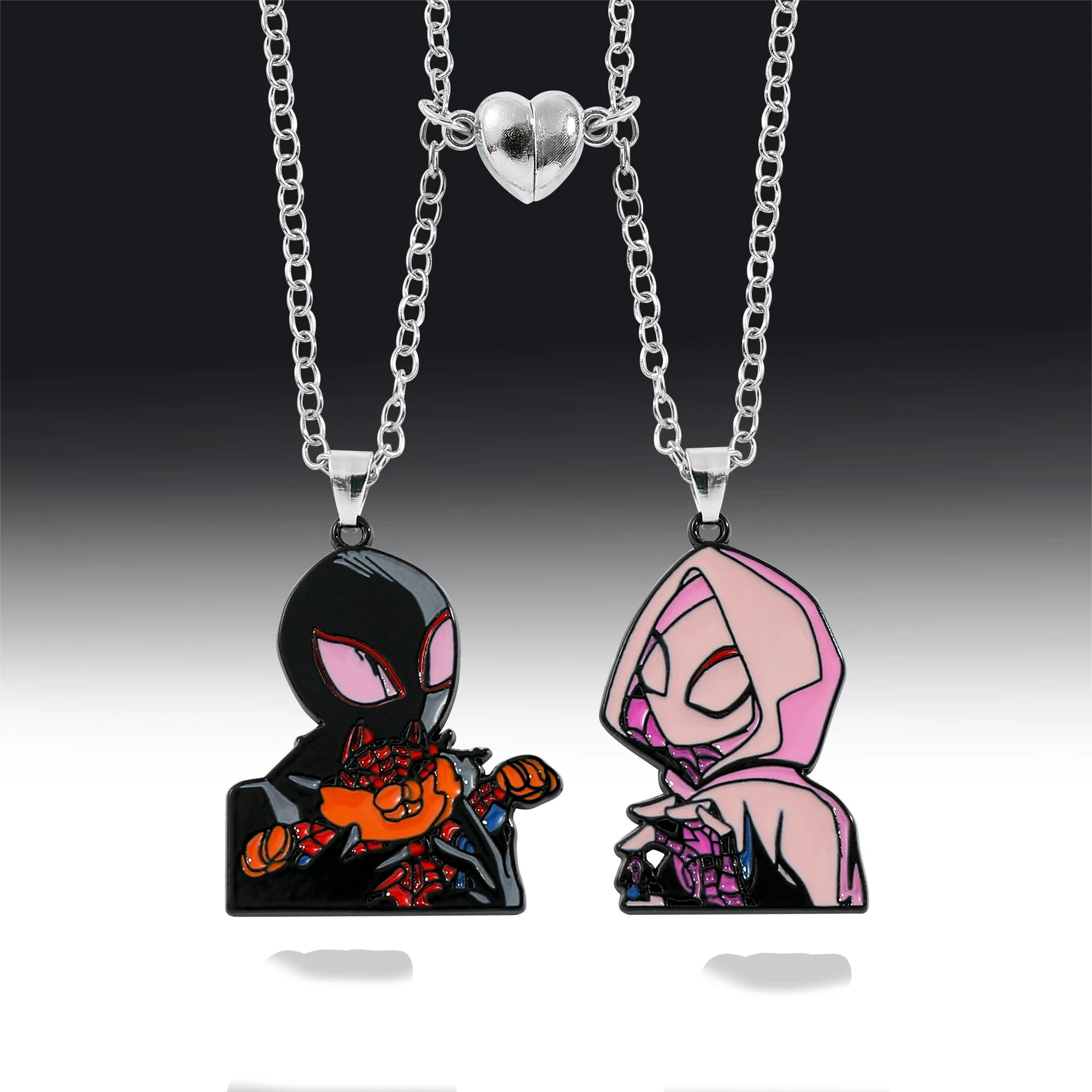 Spider-Man across the Spider-Verse Miles Morales Gwen Stacy Couple Magnetic Choker Necklace Set Heart Jewelry for Lovers